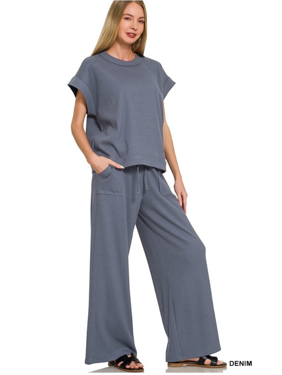 Zenana Outfitters Pants - 399 ❤️ ZENANA denim RIBBED SHORT SLEEVE TEE & PANTS SET